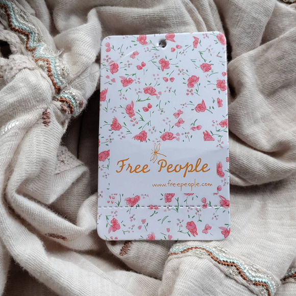 Free People Sm Salt Much Love Embroi Ladder Stitch Ruffle Trim Balloon Sleev Top - Picture 5 of 6